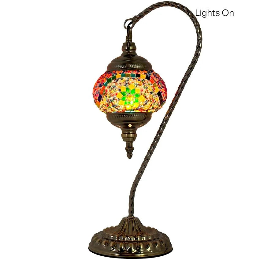 Goose Neck Mosaic Lamp with Colorful Flower Design mosaic glass table lamp — close-up of the mosaic glass