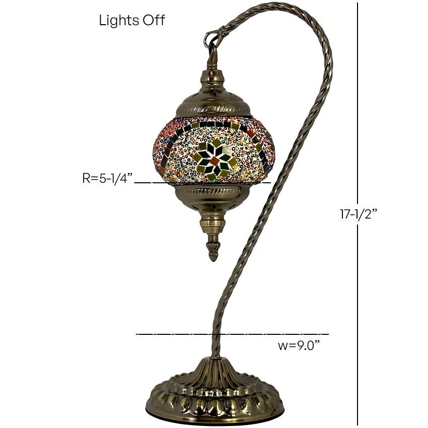 Goose Neck Mosaic Lamp with Colorful Flower Design mosaic glass table lamp — size and dimensions