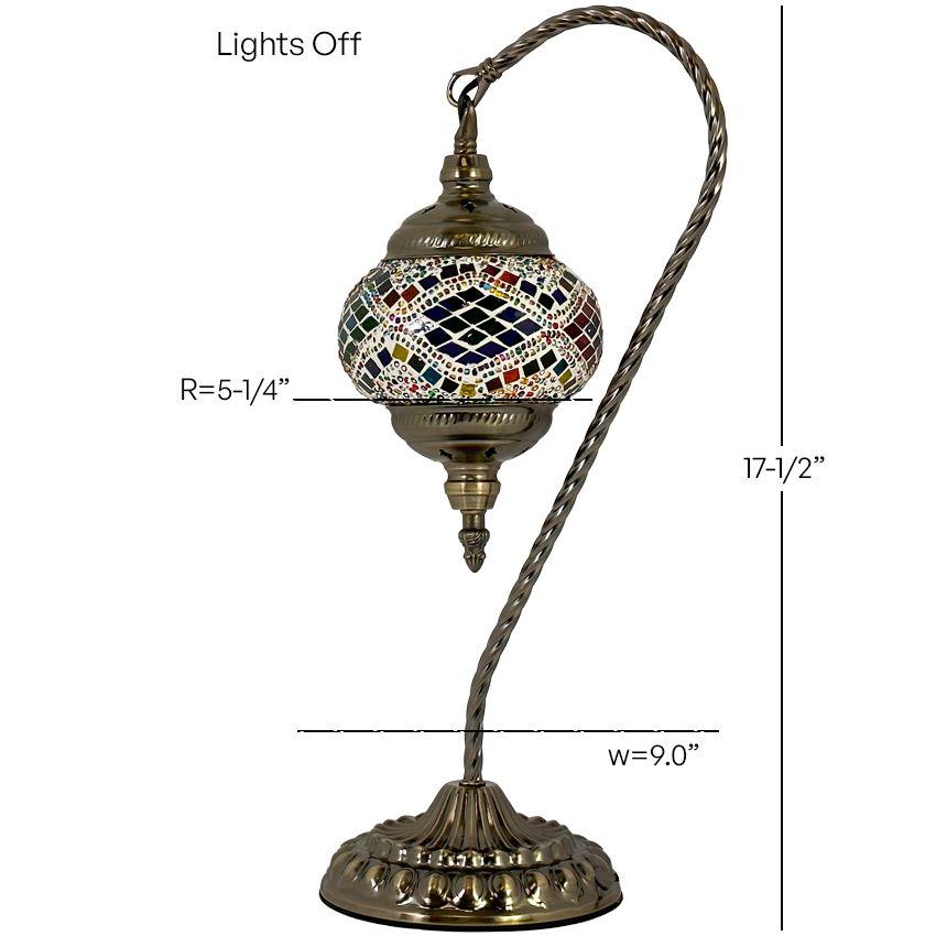 Vibrant Aura Handmade Swan Neck Mosaic Lamps in Colorful Tones mosaic glass table lamp — size and dimensions
