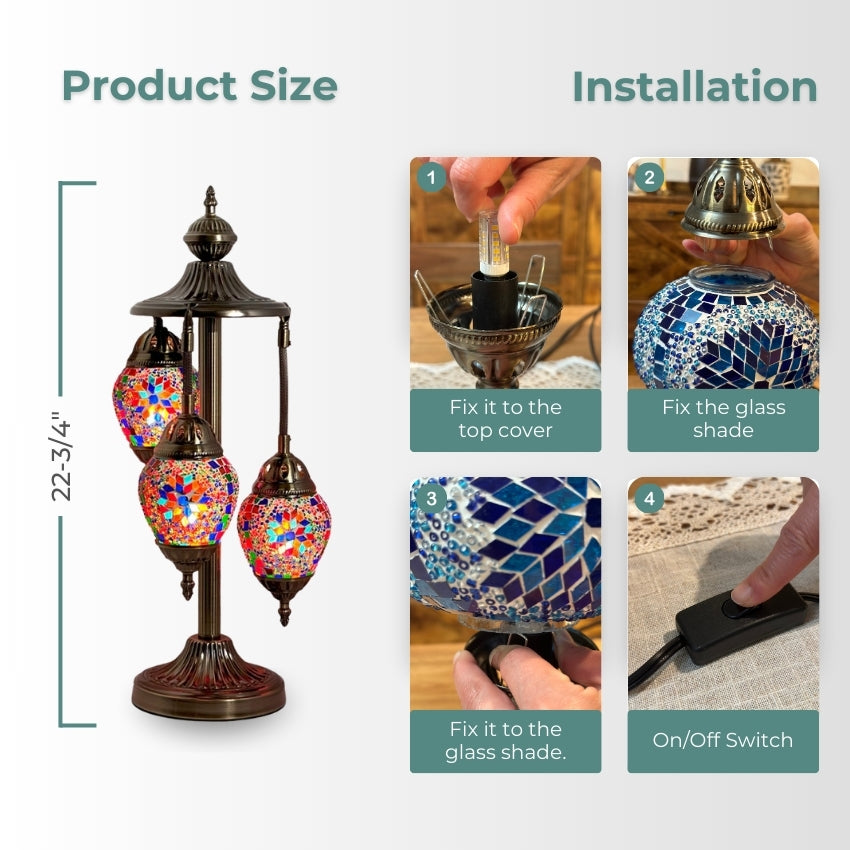 Colorful Trio mosaic glass table lamp — handmade craftsmanship