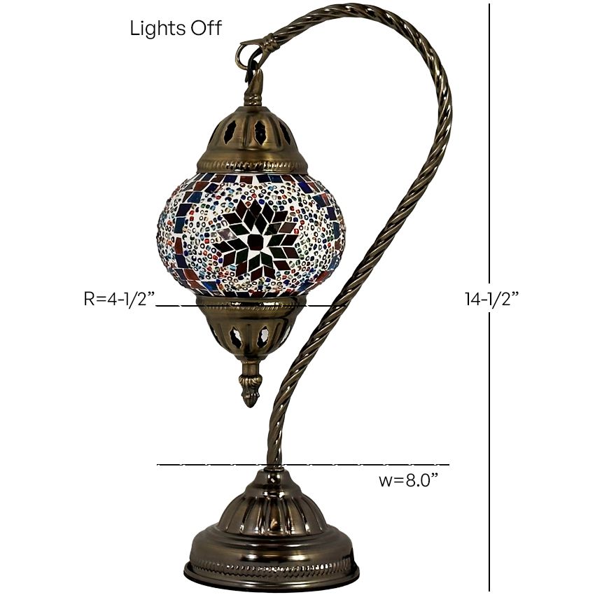 Floral Charm mosaic glass table lamp — size and dimensions
