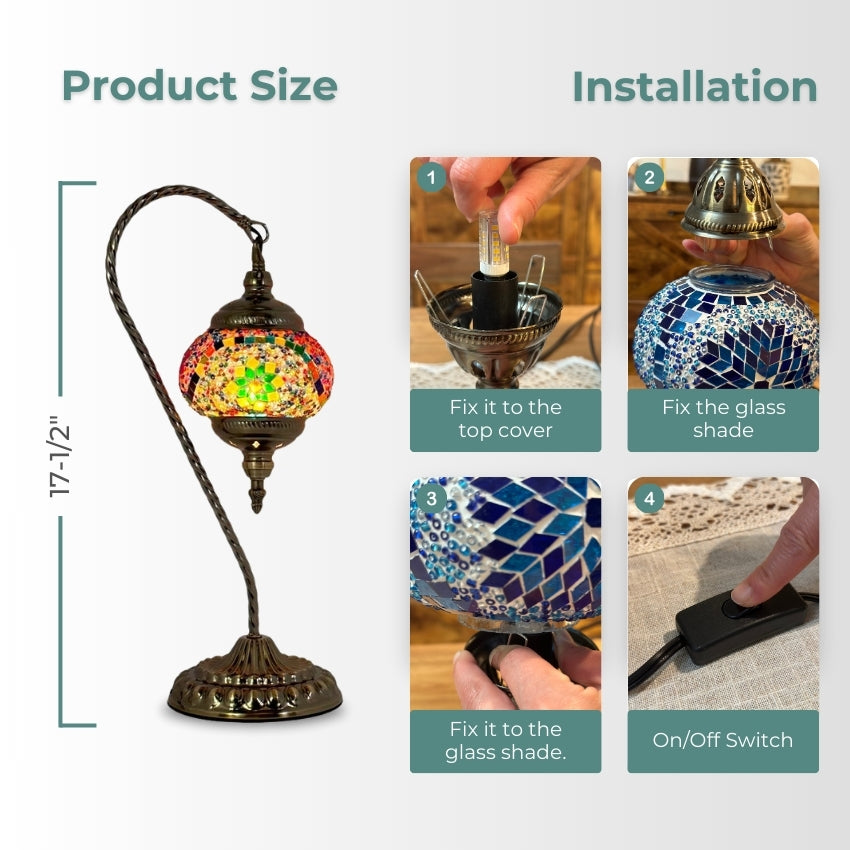 Goose Neck Mosaic Lamp with Colorful Flower Design mosaic glass table lamp — handmade craftsmanship