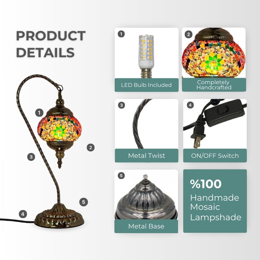 Goose Neck Mosaic Lamp with Colorful Flower Design mosaic glass table lamp — setup guide