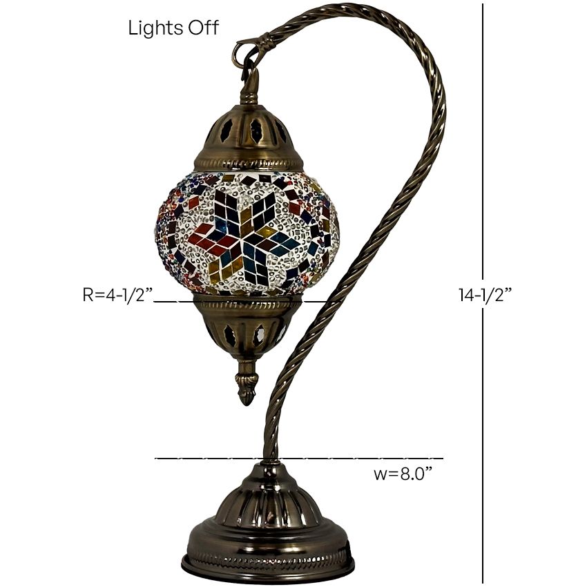 Moroccan Essence mosaic glass table lamp — size and dimensions