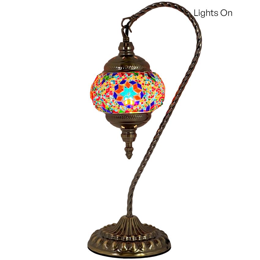 Handcrafted Colorful Swan Neck Mosaic Night Lamp mosaic glass table lamp — close-up of the mosaic glass
