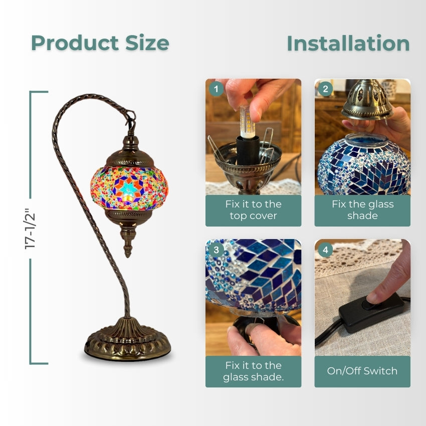 Handcrafted Colorful Swan Neck Mosaic Night Lamp mosaic glass table lamp — handmade craftsmanship
