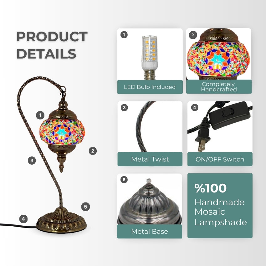 Handcrafted Colorful Swan Neck Mosaic Night Lamp mosaic glass table lamp — setup guide