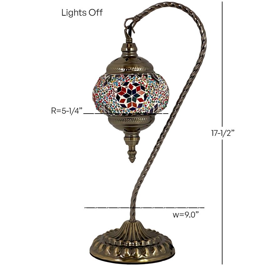 Handcrafted Colorful Swan Neck Mosaic Night Lamp mosaic glass table lamp — size and dimensions