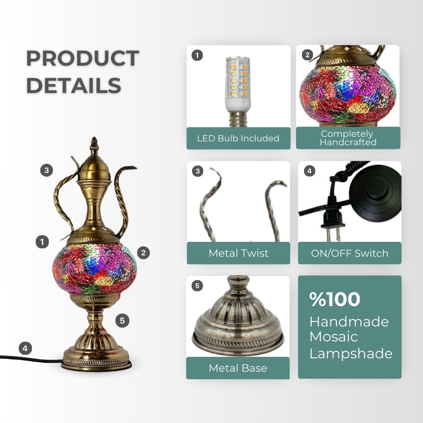 Diverse Colors Turkish Mosaic Lamp with Pitcher Silhouette mosaic glass table lamp — setup guide