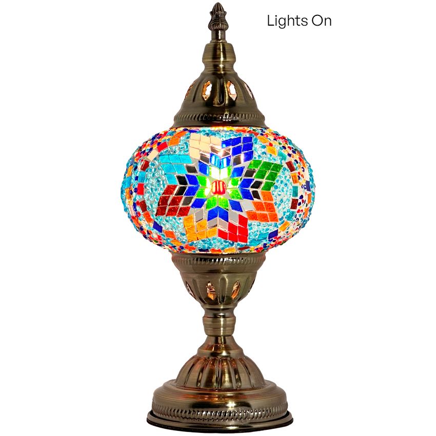 Coral Reef Inspired Bedside Mosaic Lamp with Colorful Glasse mosaic glass table lamp — close-up of the mosaic glass