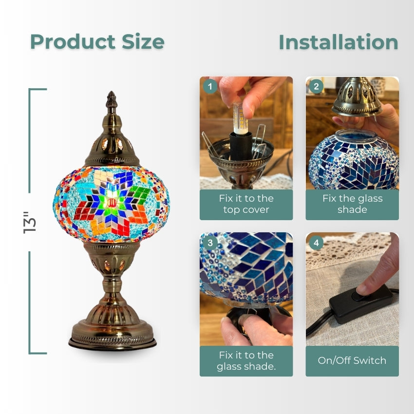 Coral Reef Inspired Bedside Mosaic Lamp with Colorful Glasse mosaic glass table lamp — handmade craftsmanship