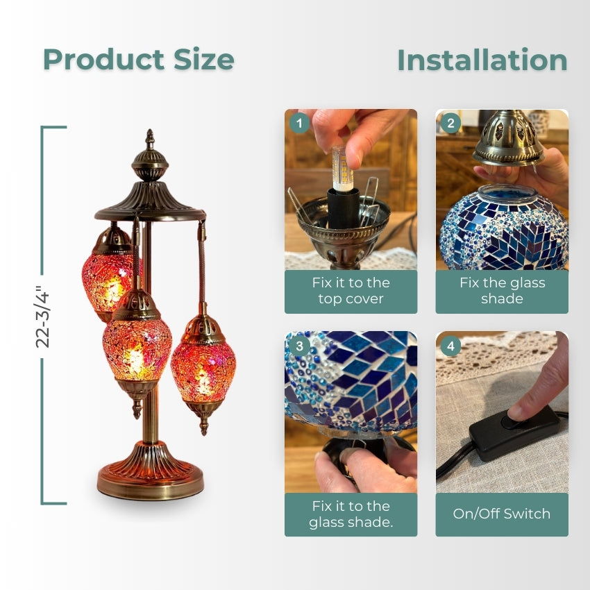 Cosmic Red Hues Egg mosaic glass table lamp — handmade craftsmanship