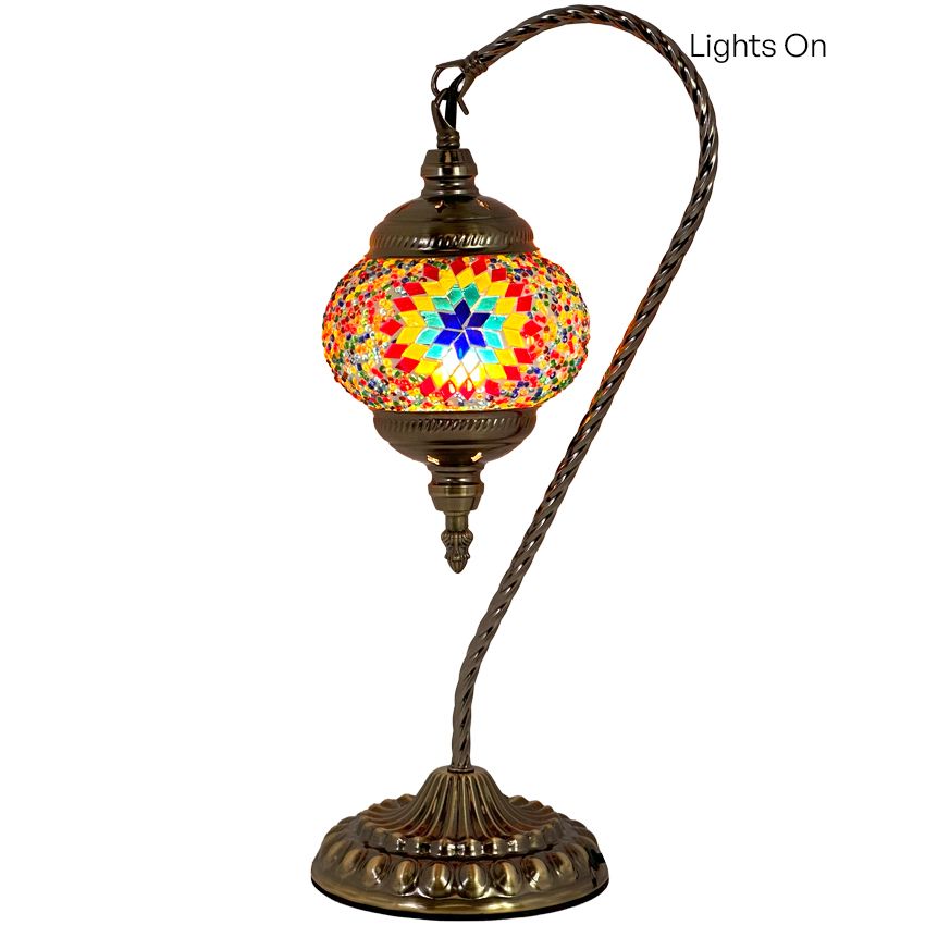 Flaming Petal Design: Swan Neck Handmade Mosaic Turkish Lamp
