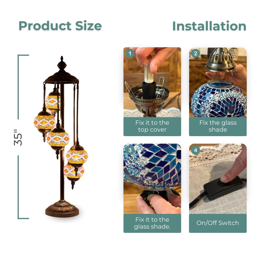 Golden Sparkle mosaic glass table lamp — handmade craftsmanship
