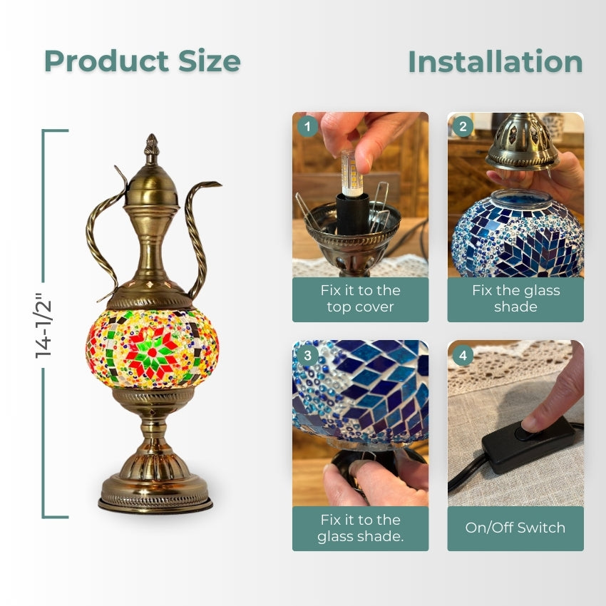 Vintage Green Turkish Lamp with Artisanal Pitcher Design mosaic glass table lamp — handmade craftsmanship