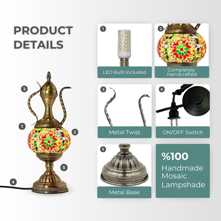 Vintage Green Turkish Lamp with Artisanal Pitcher Design mosaic glass table lamp — setup guide
