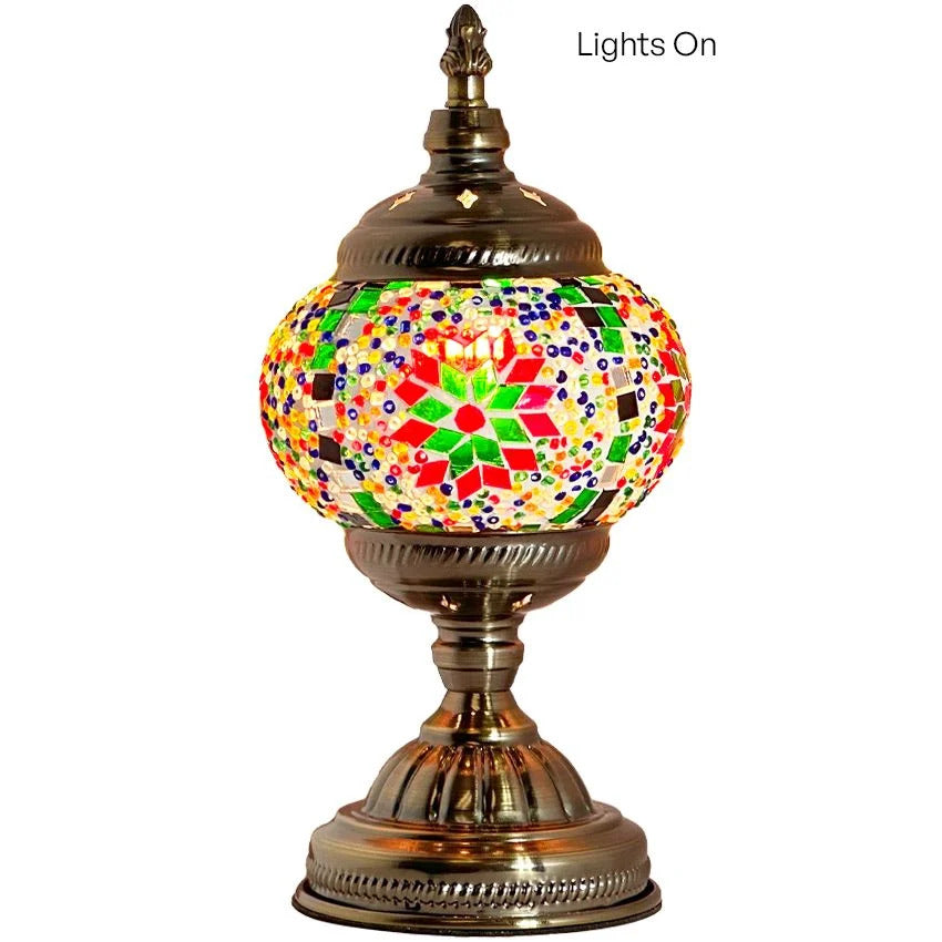 Rainbow Blaze mosaic glass table lamp — close-up of the mosaic glass