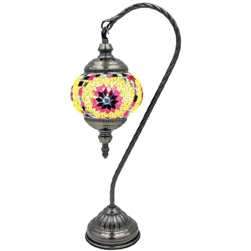 Vivid Red Floral Swan Neck Handcrafted Turkish Mosaic Lamp mosaic glass table lamp — handmade craftsmanship