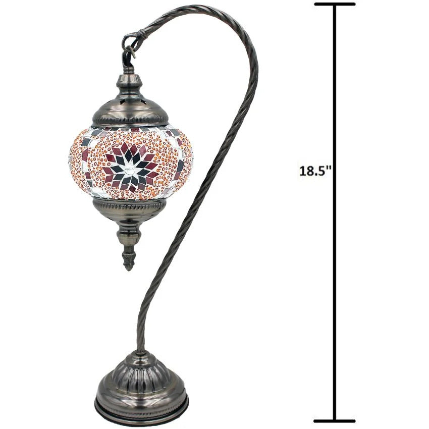 Vivid Red Floral Swan Neck Handcrafted Turkish Mosaic Lamp mosaic glass table lamp — detail view