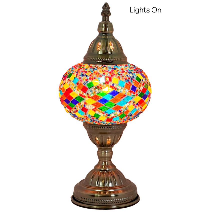 Vivid Rainbow Diamond Road Turkish Mosaic Lamp mosaic glass table lamp — detail view