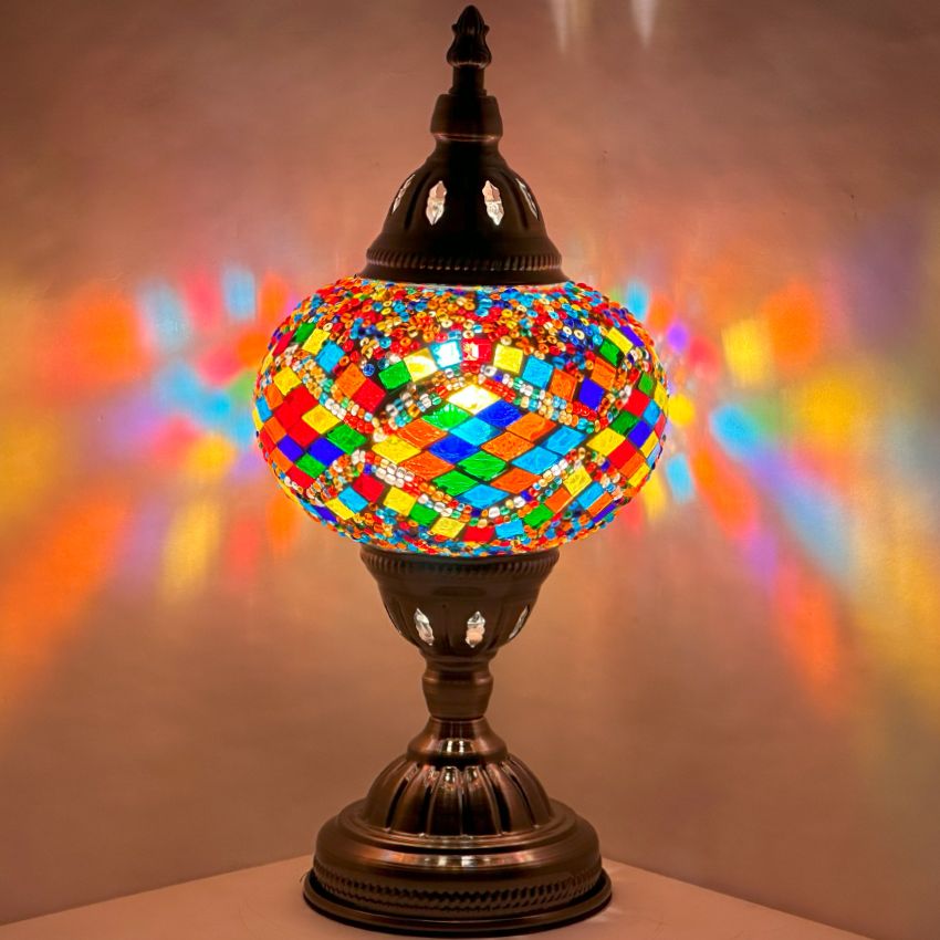 Vivid Rainbow Diamond Road Turkish Mosaic Lamp mosaic glass table lamp — size and dimensions