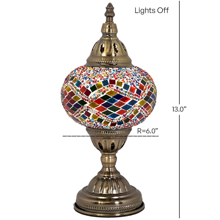 Vivid Rainbow Diamond Road Turkish Mosaic Lamp mosaic glass table lamp — lit on a side table