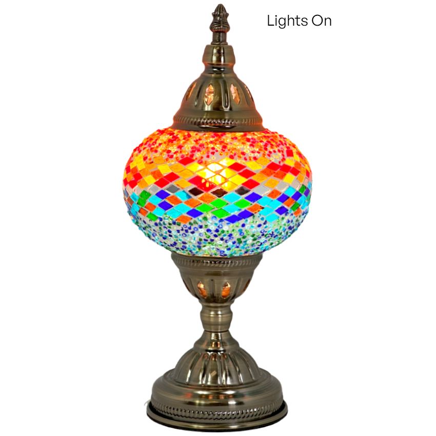 Fusion of Warm and Cool mosaic glass table lamp — close-up of the mosaic glass