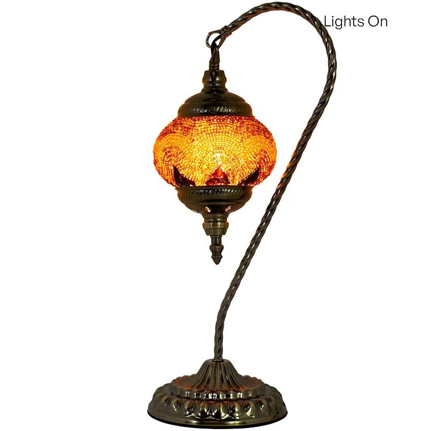 Warm Light Orange Swan Neck Handcrafted Turkish Mosaic Lamp mosaic glass table lamp — close-up of the mosaic glass