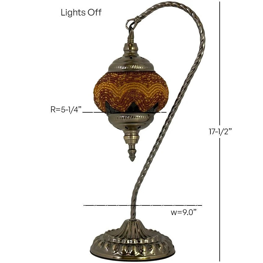 Warm Light Orange Swan Neck Handcrafted Turkish Mosaic Lamp mosaic glass table lamp — size and dimensions