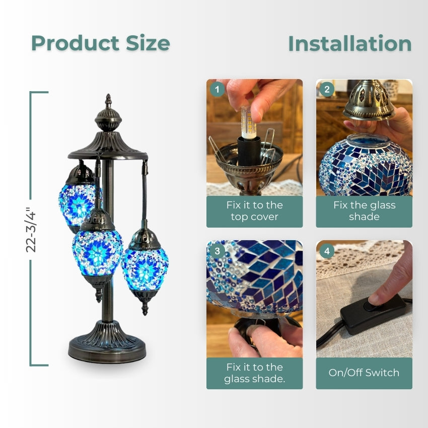Midnight Blue Cosmos Egg mosaic glass table lamp — handmade craftsmanship