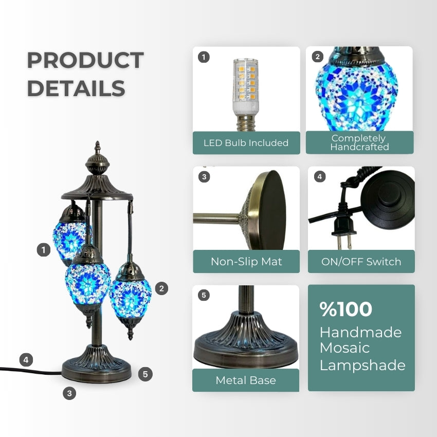 Midnight Blue Cosmos Egg mosaic glass table lamp — setup guide