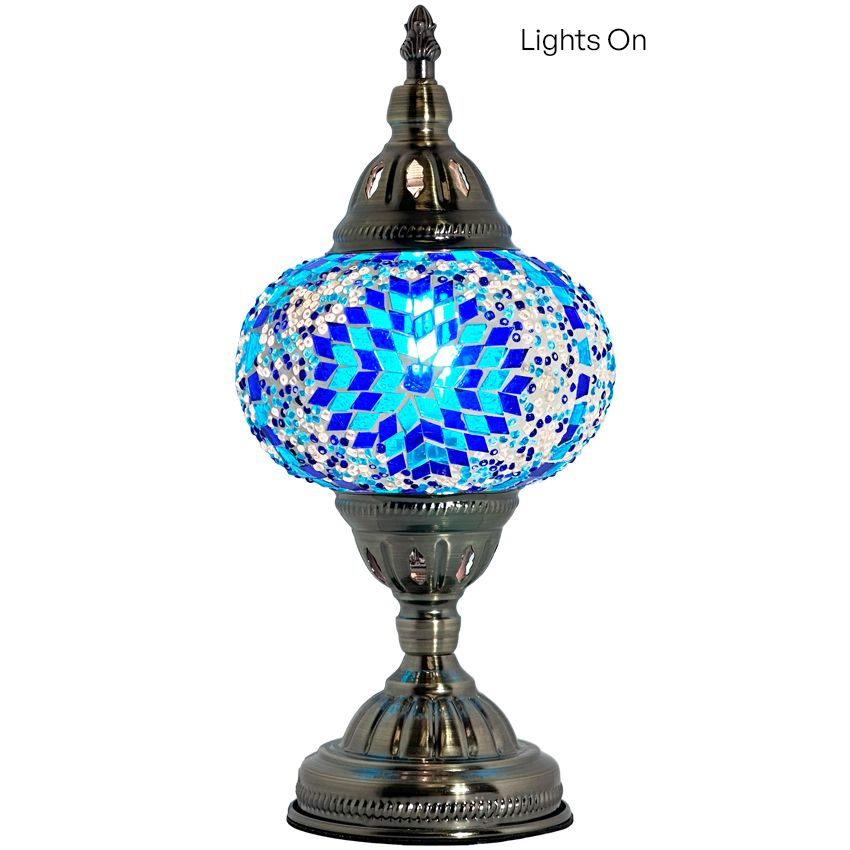 Mystic Midnight Blue Turkish Lamp with Mosaic Glass Art mosaic glass table lamp — close-up of the mosaic glass