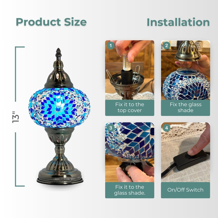 Mystic Midnight Blue Turkish Lamp with Mosaic Glass Art mosaic glass table lamp — handmade craftsmanship