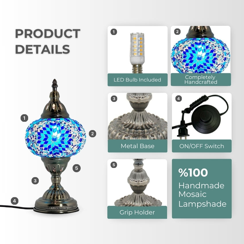 Mystic Midnight Blue Turkish Lamp with Mosaic Glass Art mosaic glass table lamp — setup guide