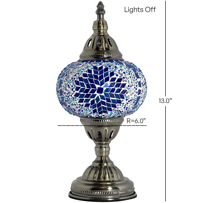 Mystic Midnight Blue Turkish Lamp with Mosaic Glass Art mosaic glass table lamp — size and dimensions