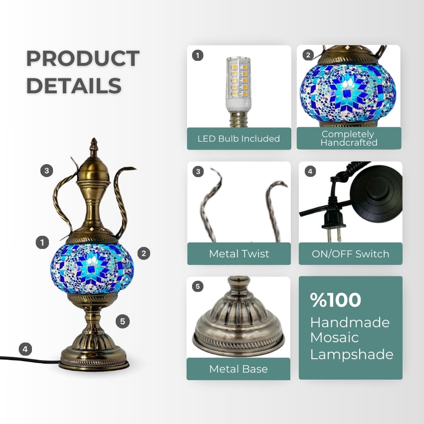 Midnight Blue Turkish Lamp with Pitcher Design mosaic glass table lamp — setup guide