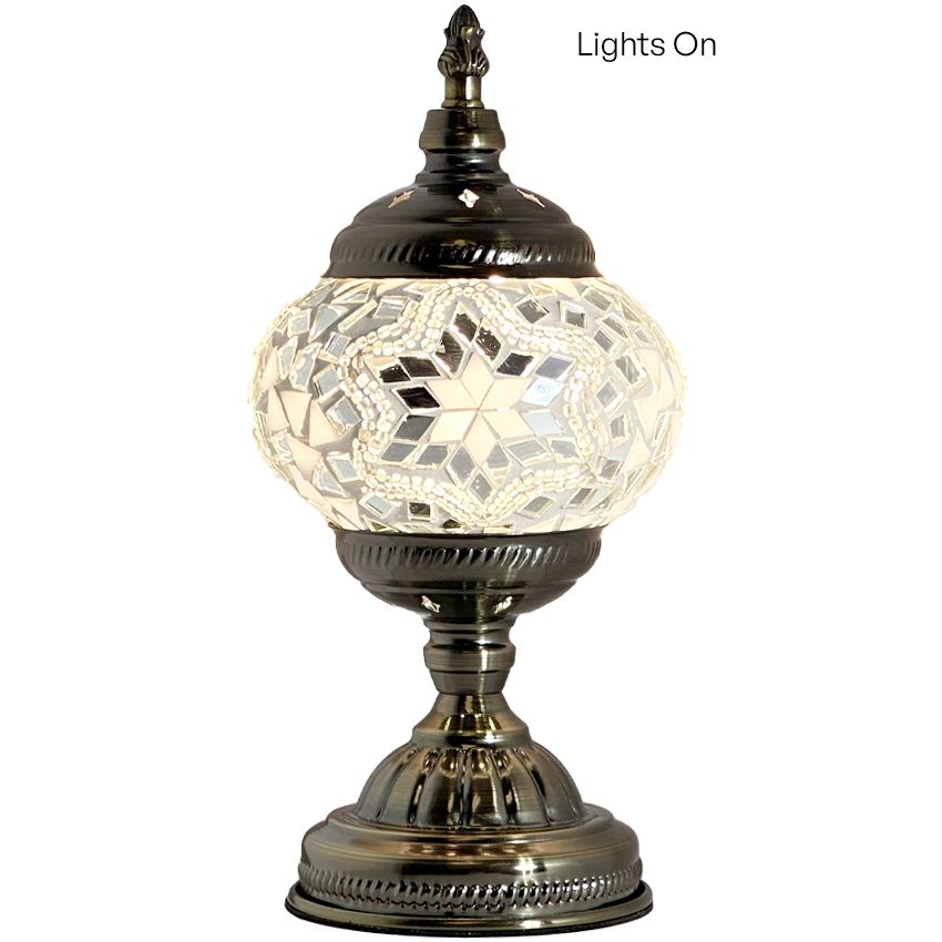 Moroccan Charm mosaic glass table lamp — close-up of the mosaic glass
