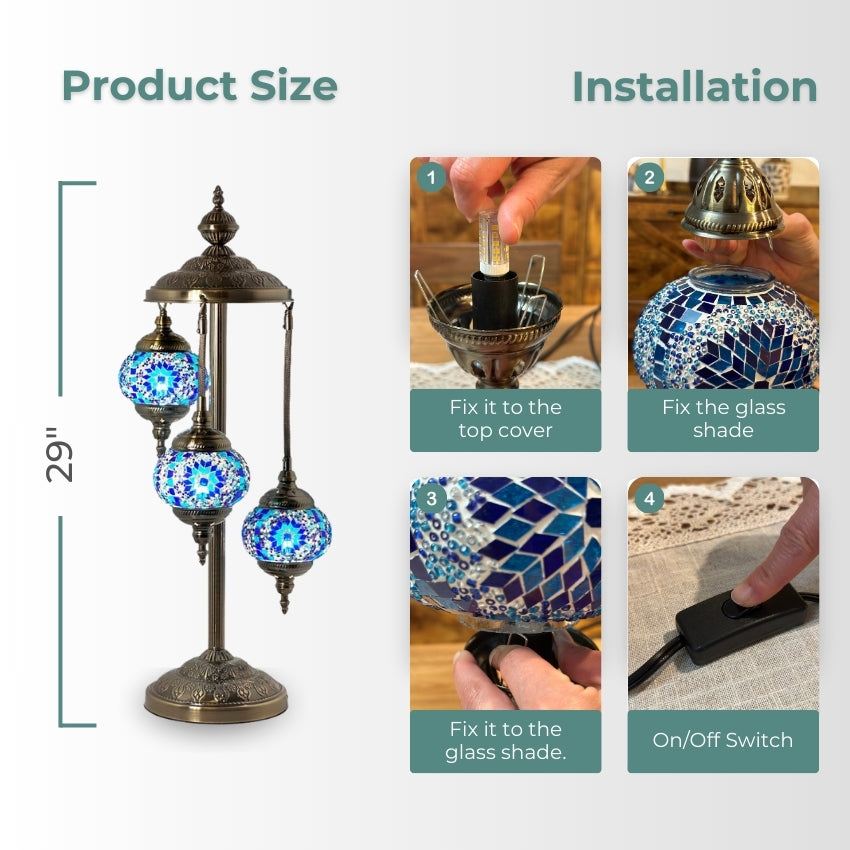 Blue Star Magic mosaic glass table lamp — handmade craftsmanship