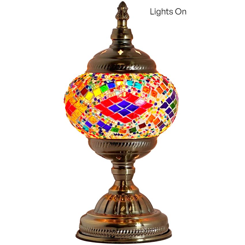 Rainbow Harmony mosaic glass table lamp — close-up of the mosaic glass