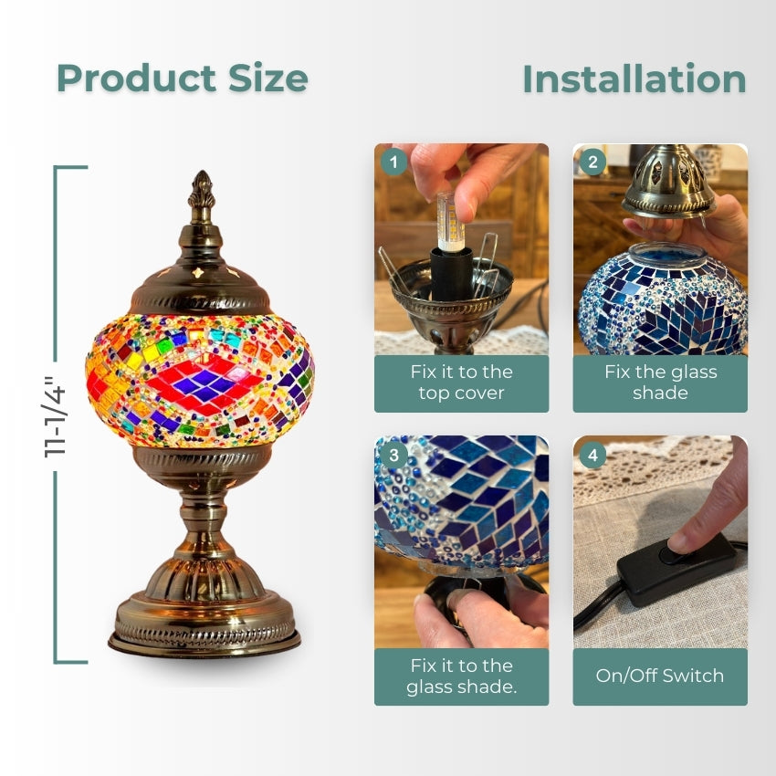 Rainbow Harmony mosaic glass table lamp — handmade craftsmanship
