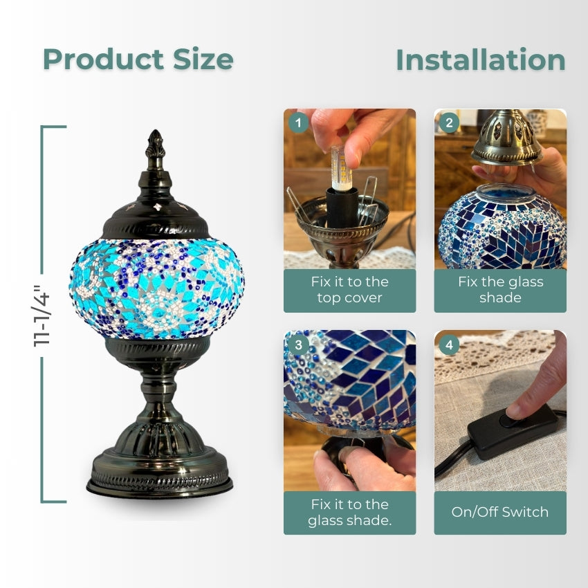 Blue Pearl Fantasy mosaic glass table lamp — handmade craftsmanship