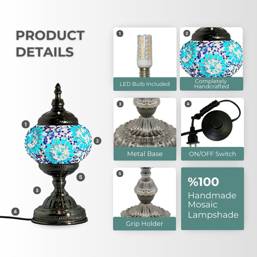 Blue Pearl Fantasy mosaic glass table lamp — setup guide