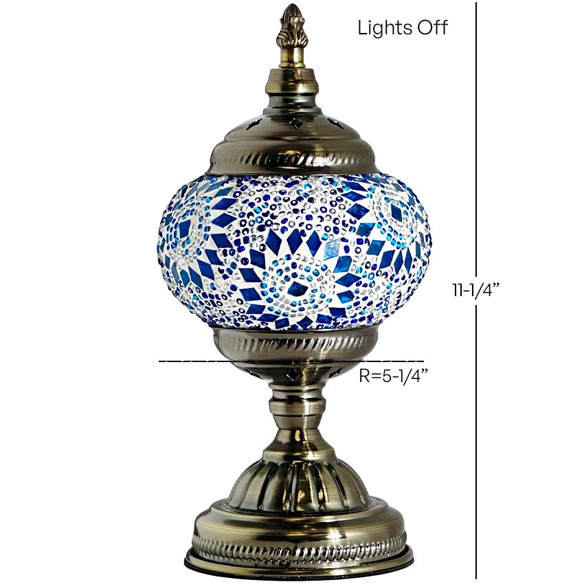 Blue Pearl Fantasy mosaic glass table lamp — size and dimensions