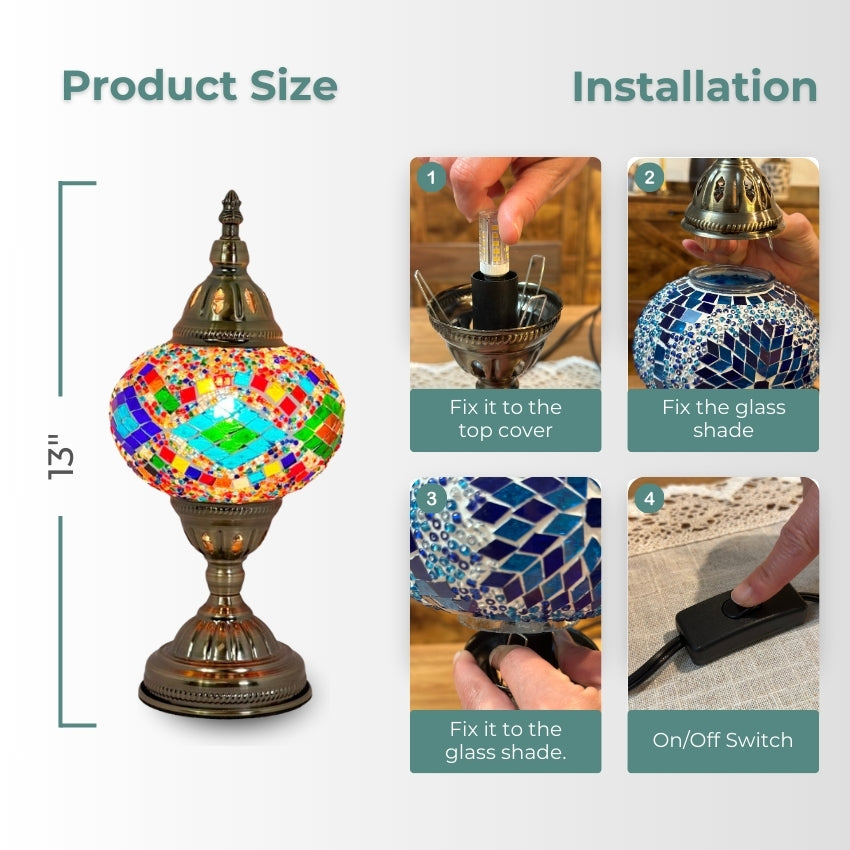 Kaleidoscopic Diamond Road mosaic glass table lamp — handmade craftsmanship