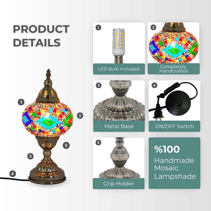 Kaleidoscopic Diamond Road mosaic glass table lamp — setup guide