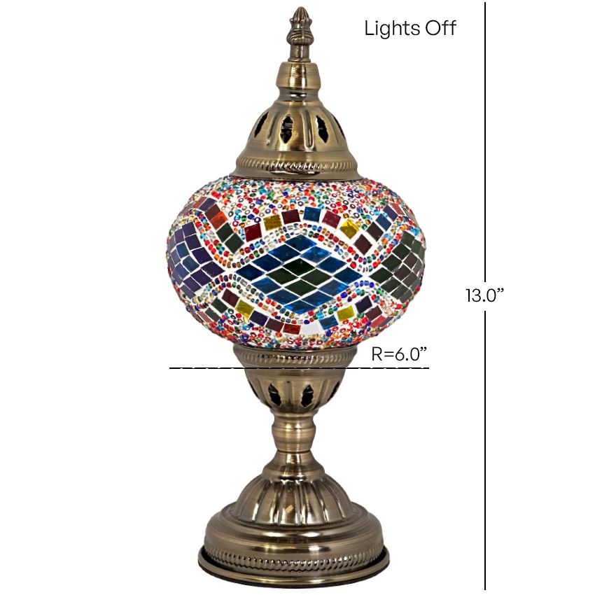 Kaleidoscopic Diamond Road mosaic glass table lamp — size and dimensions