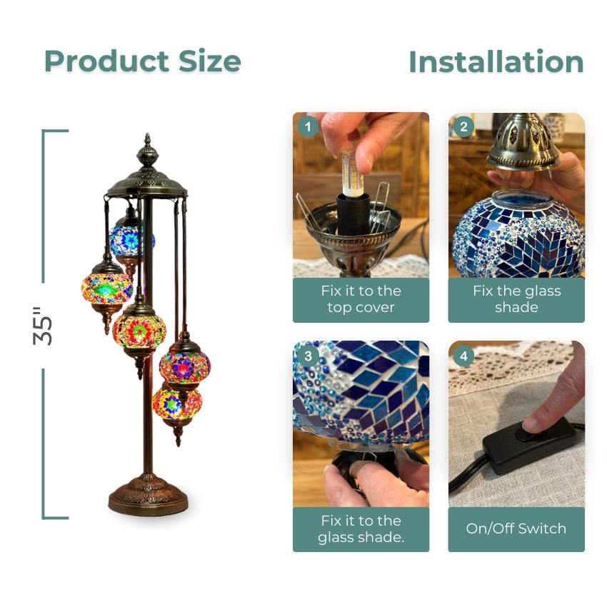 Enchanted Mystic Garden mosaic glass table lamp — size and dimensions