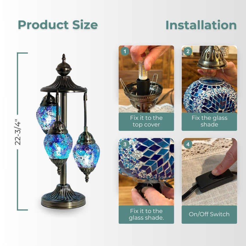 Nautical Navy Blue mosaic glass table lamp — handmade craftsmanship