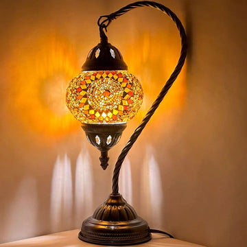 Marrakech Nights: Orange Turkish Style Lamp with Swan Neck Moroccan Design