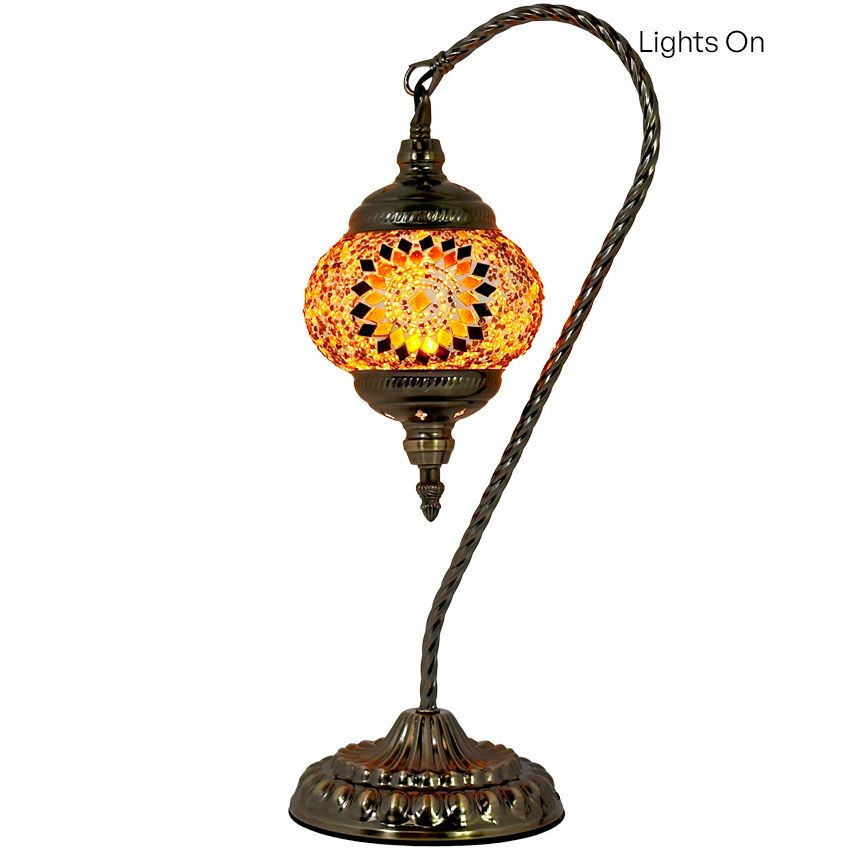 Soothing Orange Blossom Swan Neck Handmade Mosaic Bedside Lamp mosaic glass table lamp — close-up of the mosaic glass